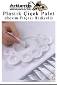 Plastik Çiçek Palet 3 Adet Çiçek Boya Paleti 8 Hazneli 17 cm Resim Boyama Paleti Fırça Hediyeli Sanatsal Hobi - 3