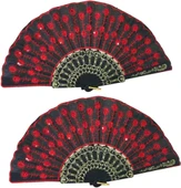 Beluga Yelpaze Şık Siyah Kırmızı Pullu Yelpaze 2 Adet - 1