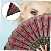 Beluga Yelpaze Şık Siyah Kırmızı Pullu Yelpaze 2 Adet - 2