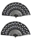 Beluga Yelpaze Şık Siyah Gümüş Pullu Yelpaze 2 Adet - 1