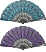 Beluga Yelpaze Şık Siyah Mor/Turkuaz Pullu Yelpaze 2 Adet - 2