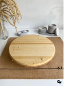 Yuvarlak Doğal Ahşap Sunum Tabağı Ayaklı Düz Ahşap Sunumluk(BEYAZ ÇAM)(ÇAP:28cm YÜK:6,5cm) - 3