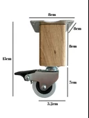 Kale Ahşap Tekerli Ayak Mobilya Masa Dolap Tekerli Ayağı(FRENLİ - FRENSİZ)(12CM - 15CM)(CEVİZ AĞACI) 15cm FRENLİ 15cm - FRENLİ - 4 ADET - 4