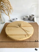 Yuvarlak Doğal Ahşap Sunum Tabağı Ayaklı Düz Ahşap Sunumluk(BEYAZ ÇAM)(ÇAP:28cm YÜK:6,5cm) - 2