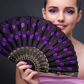 Beluga Yelpaze Şık Siyah Mor Pullu Yelpaze 260136 - 1