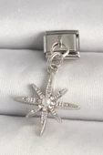 316L Çelik Gümüş Renk Zirkon Taşlı İnci Detay Yıldız Model Nomination Charm - TJ-BC1281 - 1