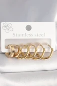 316L Çelik Gold Renk Geometrik Halka Model Kadın Küpe Seti - TJ-BKP10391 - 1