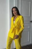 Neon Beli Kuşaklı Ceket Ve Pantolon Parlak Takım - 4