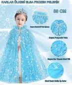 Karlar Ülkesi Elsa Frozen Mavi Pelerin – 80 Cm Kar Desenli Çocuk Pelerini ( Taç Hariç ) - 1