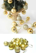 12 Adet Gold 2,5 Cm Mini Yılbaşı Topu, Noel Çam Ağacı Topu, Süs Topu - 6