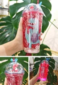 Dino Suluk Pipetli Buzlu Cam Görünümlü Led Işıklı 450 ML Çift Katman Mika 2097 Kırmızı - 1