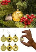 12 Adet Gold 2,5 Cm Mini Yılbaşı Topu, Noel Çam Ağacı Topu, Süs Topu - 5