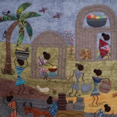 Afrikalı Kadınların Köy Yaşantısı Patchwork Pano - 2