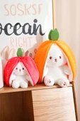 Peluş Çilek Tavşan Çantalı 50 cm Sevimli Çilek Tavşan Hediyelik - 3