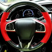 Honda Civic Fc5 Araca Özel Direksiyon Kılıfı 5D KRİSTAL KARBON KIRMIZI NOKTA thumbnail 1