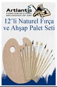 Ahşap Palet Oval Naturel 12 li Resim Fırçası Seti 1 Paket Yuvarlak ve Kesik Uçlu Boyama Fırçası Akrilik Yağlı Guaj Boya - 3