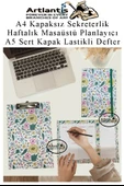 Desenli A4 Kapaksız Sekreterlik Masaüstü Haftalık Planlayıcı ve A5 Sert Kapak Lastikli Defter Planner Planlama Seti Ofis - 1