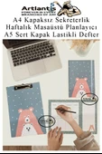Desenli A4 Kapaksız Sekreterlik Masaüstü Haftalık Planlayıcı ve A5 Sert Kapak Lastikli Defter Planner Planlama Seti Ofis - 3