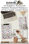 Desenli A4 Kapaksız Sekreterlik Masaüstü Haftalık Planlayıcı ve A5 Sert Kapak Lastikli Defter Planner Planlama Seti Ofis - 6