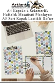 Desenli A4 Kapaksız Sekreterlik Masaüstü Haftalık Planlayıcı ve A5 Sert Kapak Lastikli Defter Planner Planlama Seti Ofis - 9