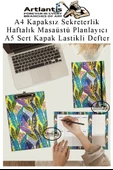 Desenli A4 Kapaksız Sekreterlik Masaüstü Haftalık Planlayıcı ve A5 Sert Kapak Lastikli Defter Planner Planlama Seti Ofis - 10