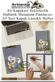 Desenli A4 Kapaksız Sekreterlik Masaüstü Haftalık Planlayıcı ve A5 Sert Kapak Lastikli Defter Planner Planlama Seti Ofis - 2