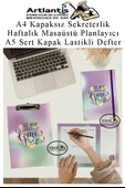 Desenli A4 Kapaksız Sekreterlik Masaüstü Haftalık Planlayıcı ve A5 Sert Kapak Lastikli Defter Planner Planlama Seti Ofis - 4