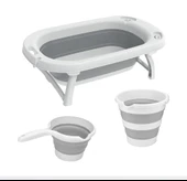 Omnipazar AK-779 Katlanır Bebek Yıkama Banyo Küvet 3'lü Set Beyaz-Gri - 1