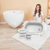 Omnipazar AK-779 Katlanır Bebek Yıkama Banyo Küvet 3'lü Set Beyaz-Gri - 3