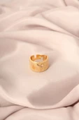 Gold Renk Metal Zirkon Taşlı Kalp Model Ayarlanabilir Kadın Yüzük - TJ-BYK2163 - 1
