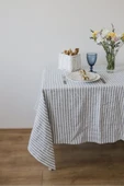 Gri Çizgili Keten, Pamuk Masa Örtüsü - 5