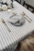 Gri Çizgili Keten, Pamuk Masa Örtüsü - 3