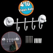 Metal 4'lü Askı Banyo Lavabo Vidalı Askılık Sağlam Aparat Krom Askılık Elbise Havlu Asma Askı - 1