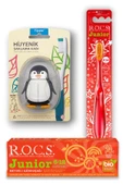 R.O.C.S. R.o.c.s 6-12 Penguen Bakım Seti - Gökkuşağı Diş Macunu+ Junıor Diş Fırçası Kırmızı+ Penguen Kabı - 1