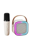 Karaoke Kablosuz Hoparlör Mikrofonlu Rgb Işıklı Bluetooth Speaker Tf Kart/usb Beyaz - 1