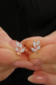 Gümüş rose markız kesim zirkon taşlı yaprak küpe SGTL12837ROSE thumbnail 1
