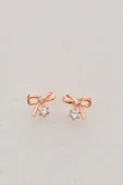 Gümüş rose zirkon taşlı zarif fiyonk küpe SGTL12830ROSE - 4