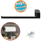 Banyo Kağıt Havluluk Standı Lavabo Mutfak Aparat Uzun Kağıtlık 26 cm Paslanmaz Metal Sağlam Siyah - 1