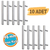 10 Adet İnox Metal Mobilya Mutfak Çekmece Dolap Dolabı Kulbu Kulpu Kulpları (96 mm - 9.6 cm) thumbnail 1