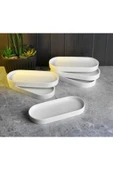 3 Lü Seramik Oval Kahvaltı Tabağı Masa Ortası Meze Tabağı, Sunumluk 20*9 - 1