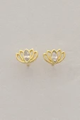 Gümüş altın yaldızlı markiz kesim zirkon taşlı lotus küpe SGTL12833GOLD - 4