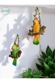 GoboTicaret 2 Adet Dekoratif Sallanan Duvar ve Bahçe Süsü Kuş Biblo Farklı Renk Seçenekleri 13*9 cm - 2