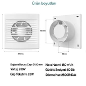 Elektrikli Fan Kirli Hava Kötü Koku Egzoz Aspiratörü Fanı 150 mm Wc Mutfak Büro Banyo Havalandırma thumbnail 2