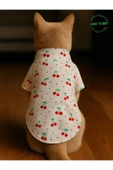 Kiraz Desenli Kırmızı Kurdeleli Gömlek Kedi Köpek Kıyafeti Elbisesi S/SMALL/Beden 1 - 1