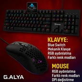 G.ALYA Gaming Oyuncu Klavye ve Mouse Set - RGB Aydınlatma, Blue Switch, DPI Ayarı, Hafif ve Serin Tasarım (GA-5301, GA-9 - 1