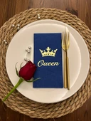 Gold Yaldızlı Bodrum Mavisi Queen Taç Detaylı Peçete 16 Adet - 1