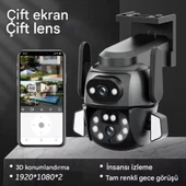 Hina WİFİ Güvenlik Kamerası Dual Lens 6MP Süper HD PTZ Hareketli Sesli Gece Görüşlü Akıllı Kamera - 6