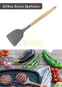 Silikon Servis Spatula Mutfak Kaşığı Pasta Spatulası Ahşap Saplı 32 Cm - 2