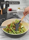 Silikon Servis Spatula Mutfak Kaşığı Pasta Spatulası Ahşap Saplı 32 Cm - 4