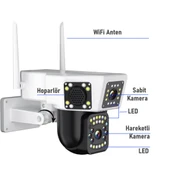 O-KAM 3014 6MP WiFi Kablosuz Dual Lens Güvenlik Kamerası Hareketli, Gece Görüşlü, Dış & İç Kullanım - 6